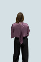 eBoutike Top Satin High-neck Draped Wrap Blouse