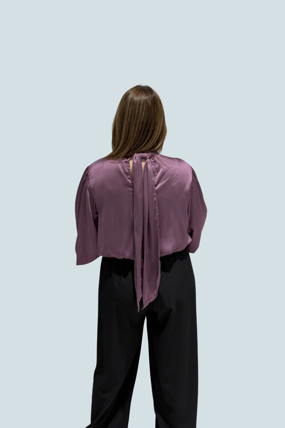 eBoutike Top Satin High-neck Draped Wrap Blouse