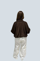 eBoutike Top Puff Sleeve Bubble Hem Shirt Button Down Shirt