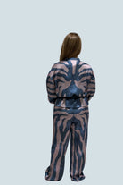 eBoutike Bottom Zebra Print Satin Zip-up Top & Wide Leg Pants Set