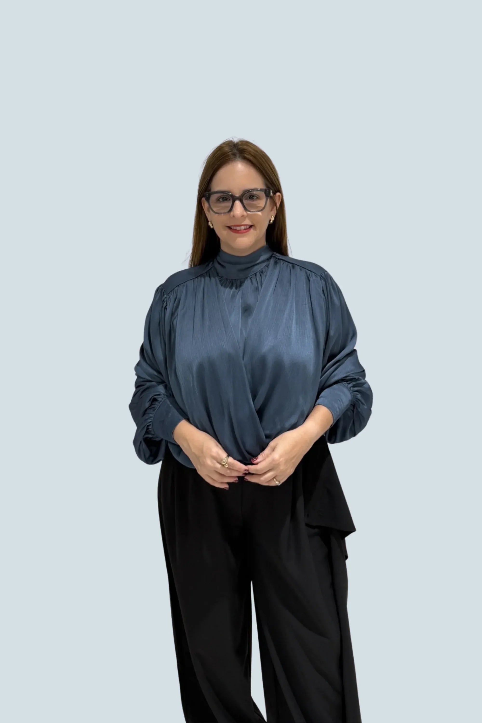 eBoutike Top Satin High-neck Draped Wrap Blouse