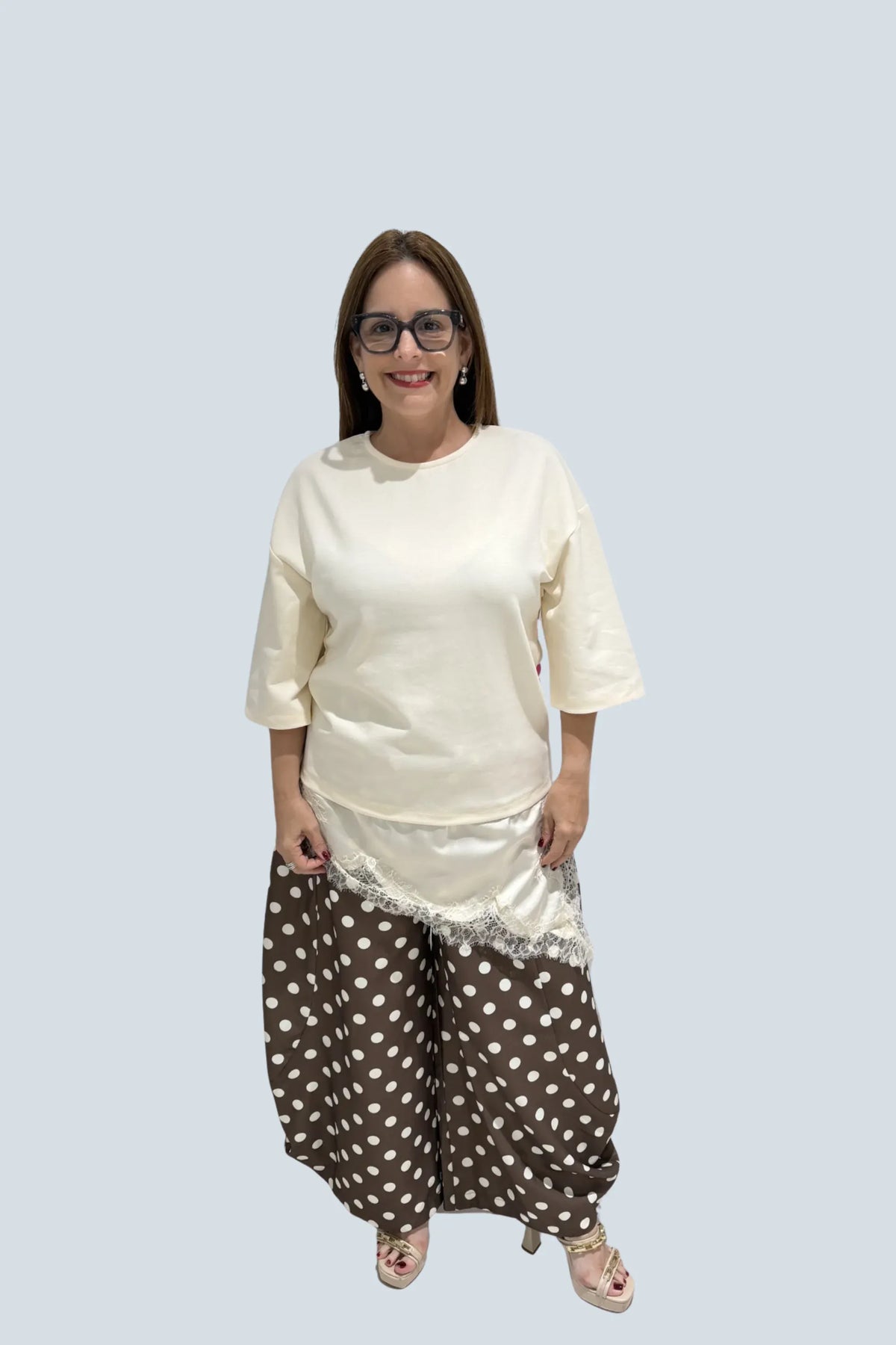 eBoutike Top Asymmetric Lace Trim Top