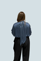 eBoutike Top Satin High-neck Draped Wrap Blouse