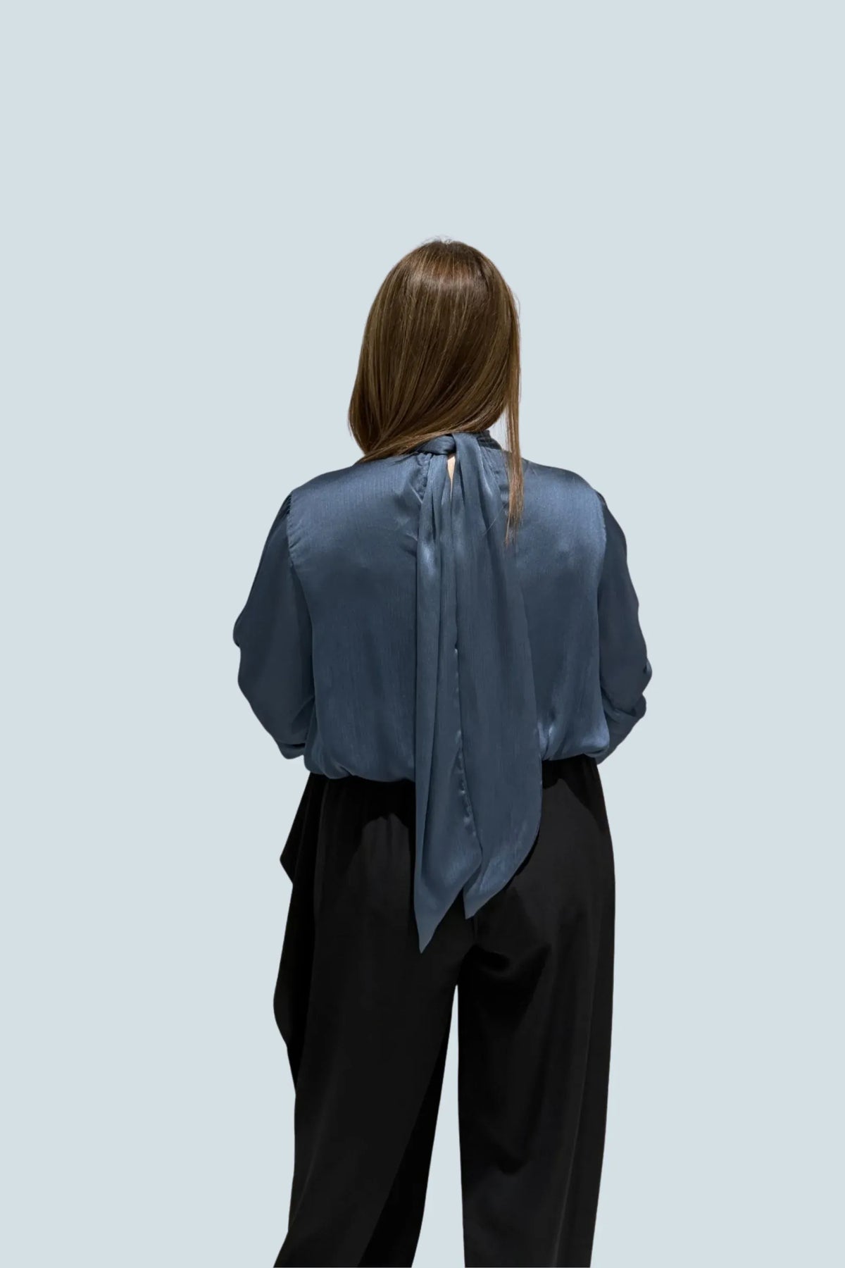 eBoutike Top Satin High-neck Draped Wrap Blouse