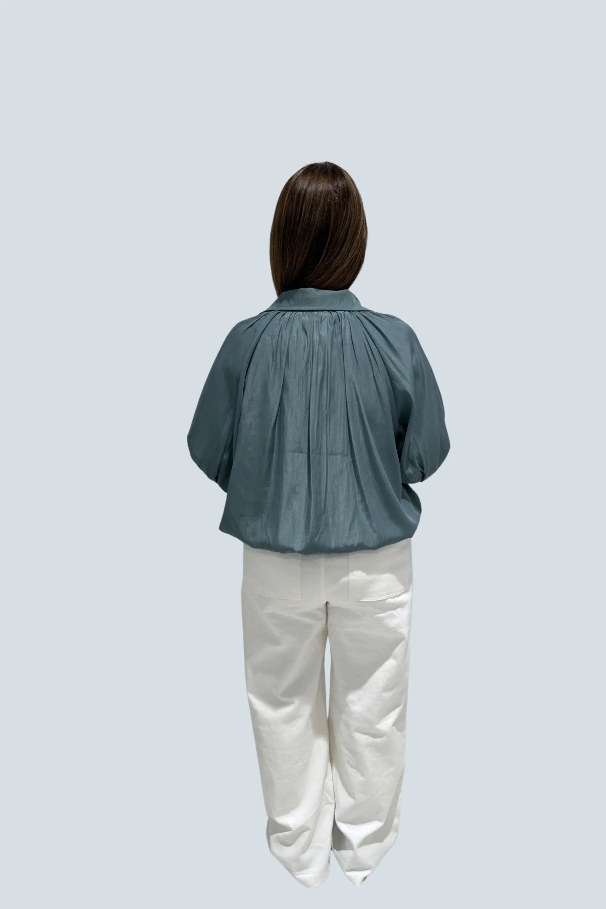 eBoutike Top Puff Sleeve Bubble Hem Shirt Button Down Shirt