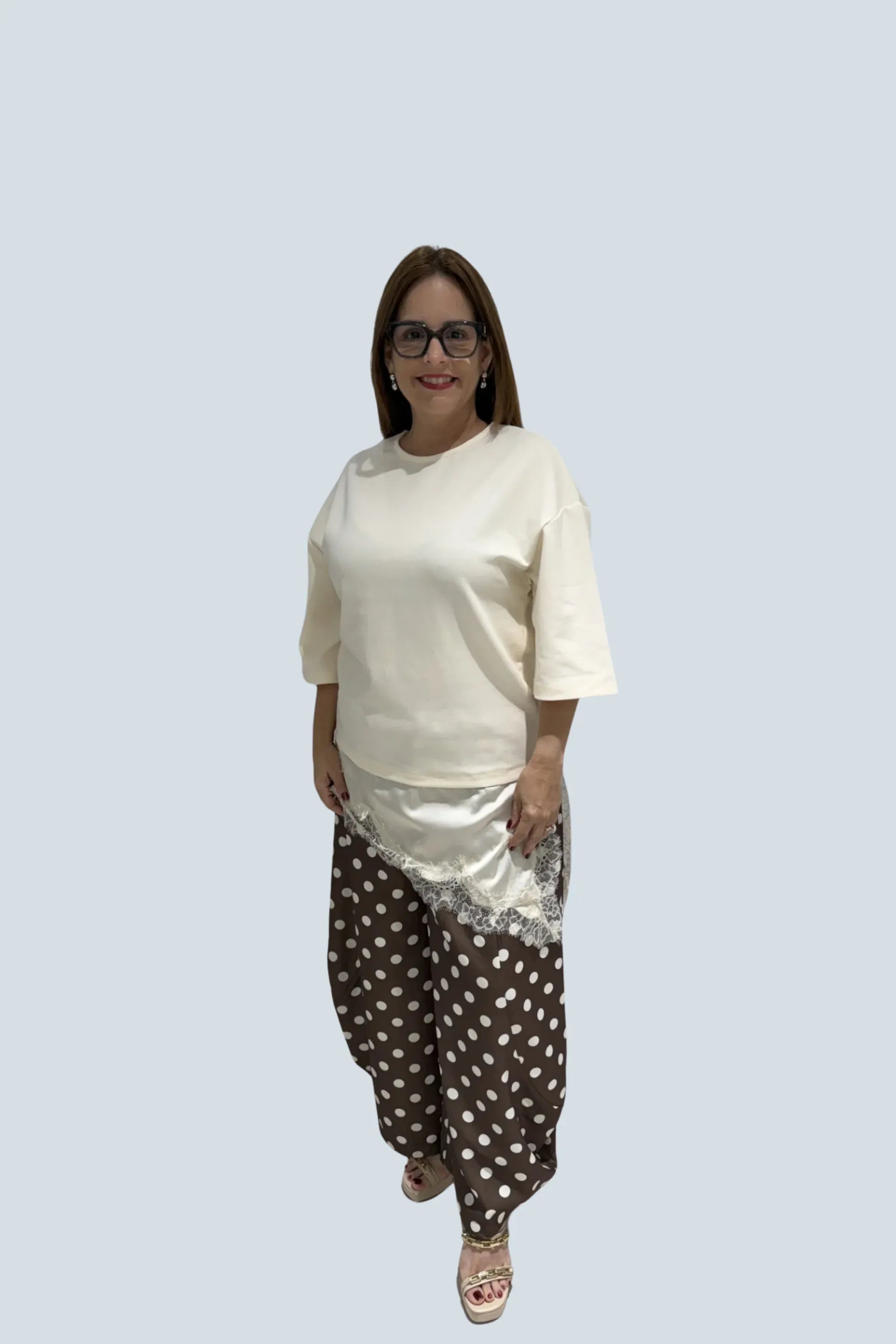 eBoutike Top Asymmetric Lace Trim Top