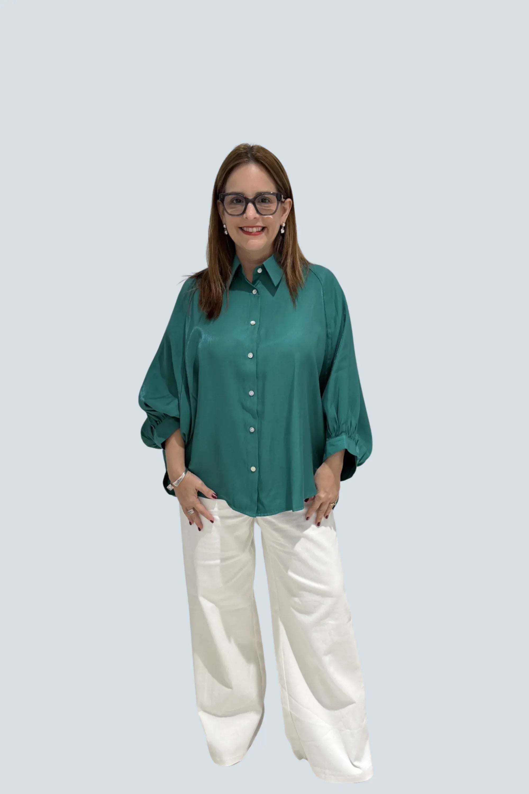 eBoutike Top Puff Wide Long Sleeve Button Down Shirt