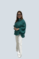eBoutike Top Puff Wide Long Sleeve Button Down Shirt