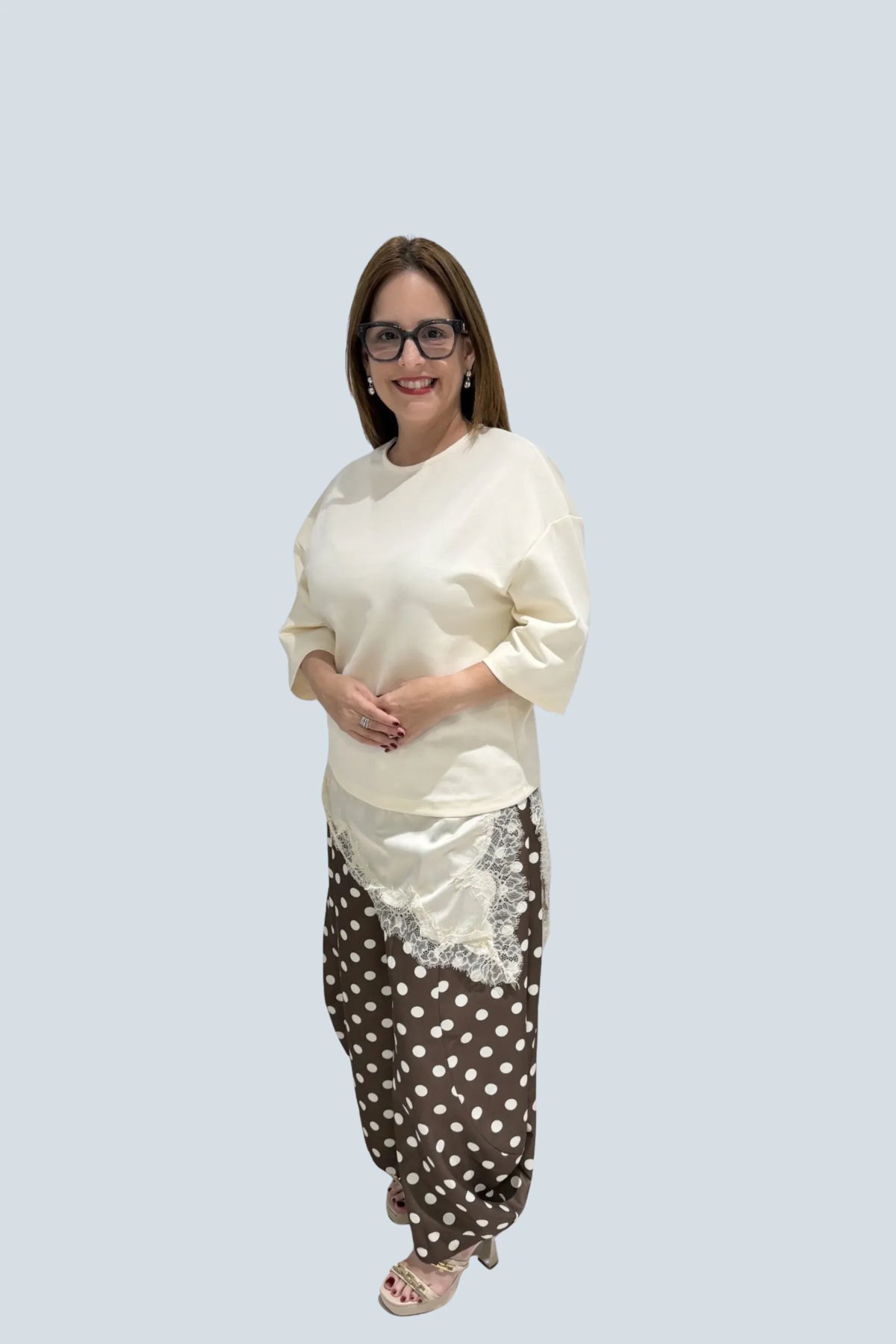 eBoutike Top Asymmetric Lace Trim Top