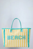 eBoutike Handbag BEACH Letter Embroidery Terry Cloth Frayed Striped Shoulder Tote Bag