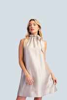 eBoutike Dress Ruffle Tie Neck Sleeveless Side Pocket Mini Dress