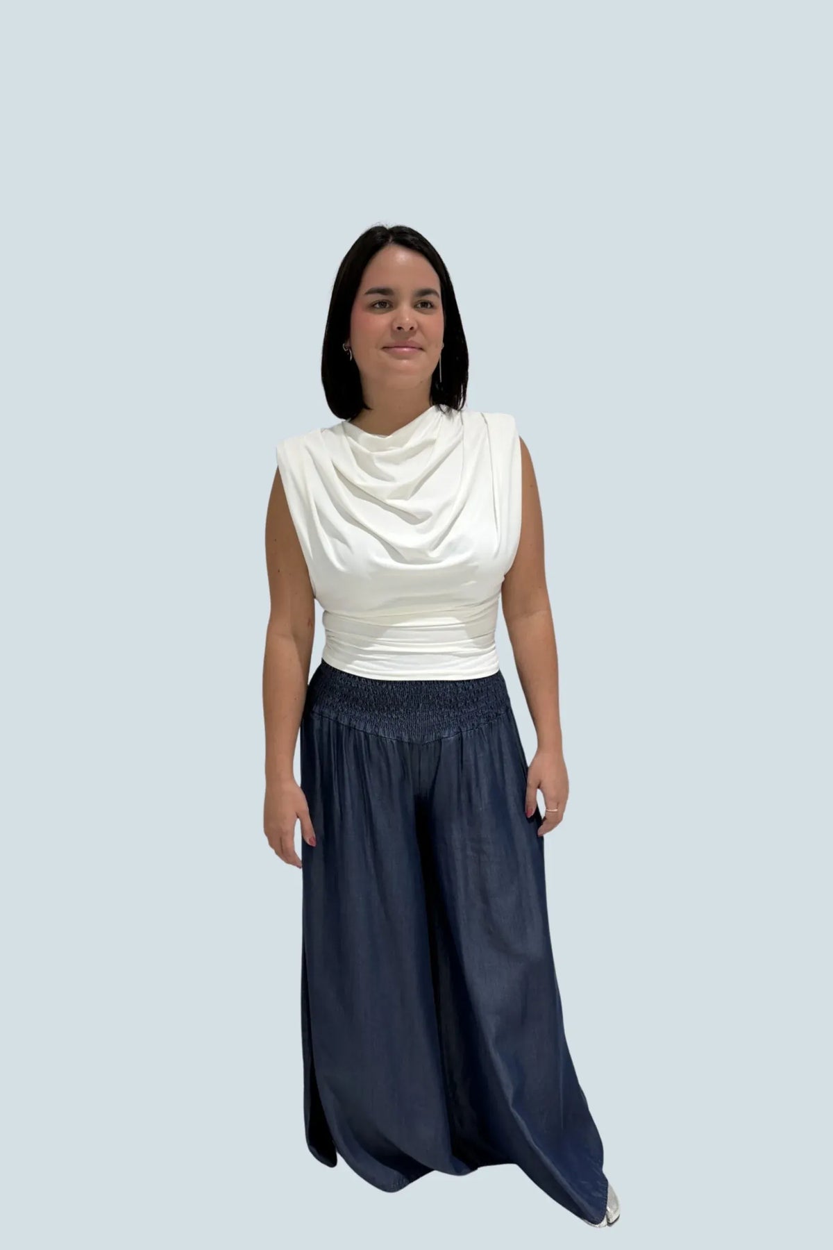 eBoutike Top Draped Cowl-Neck Top White / One size