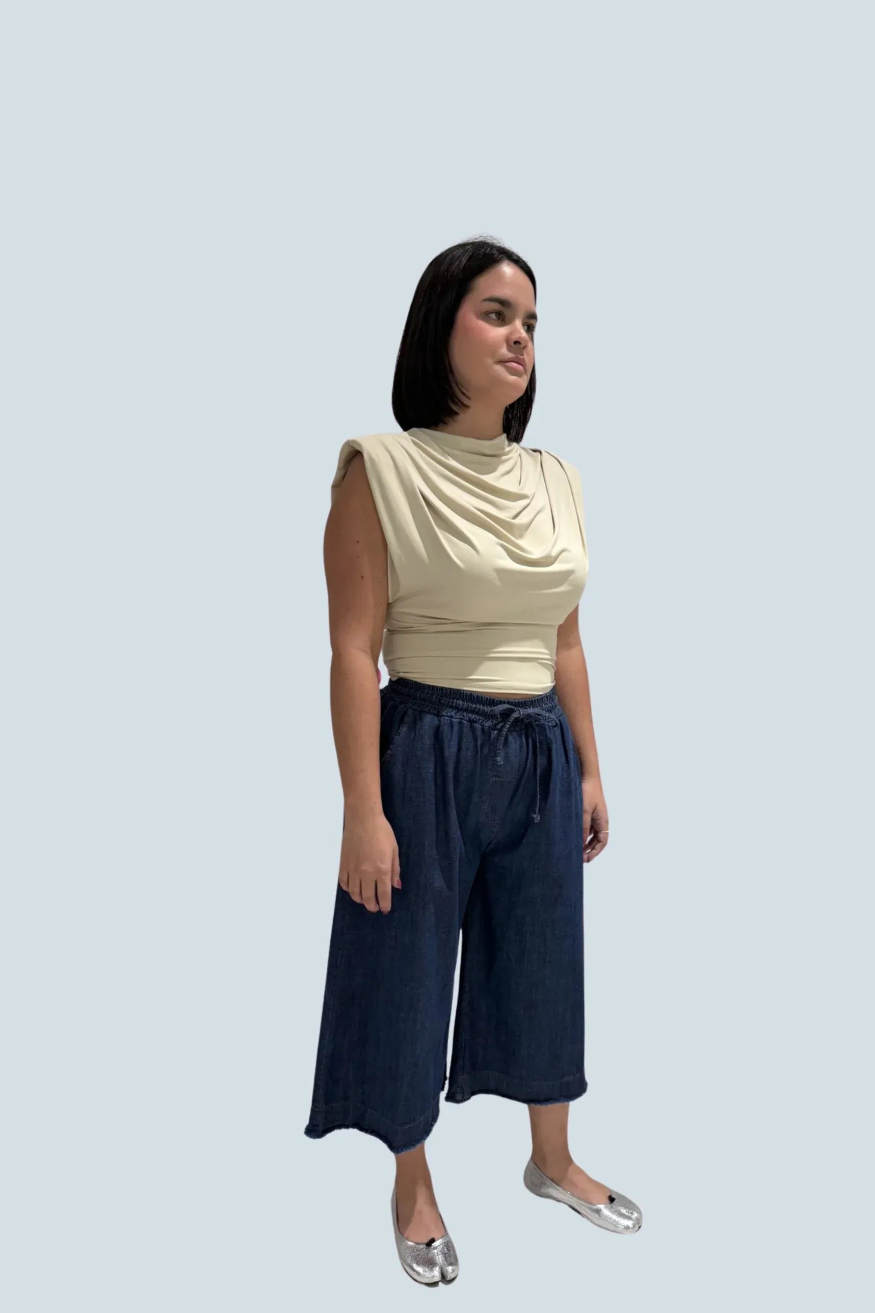 eBoutike Top Draped Cowl-Neck Top