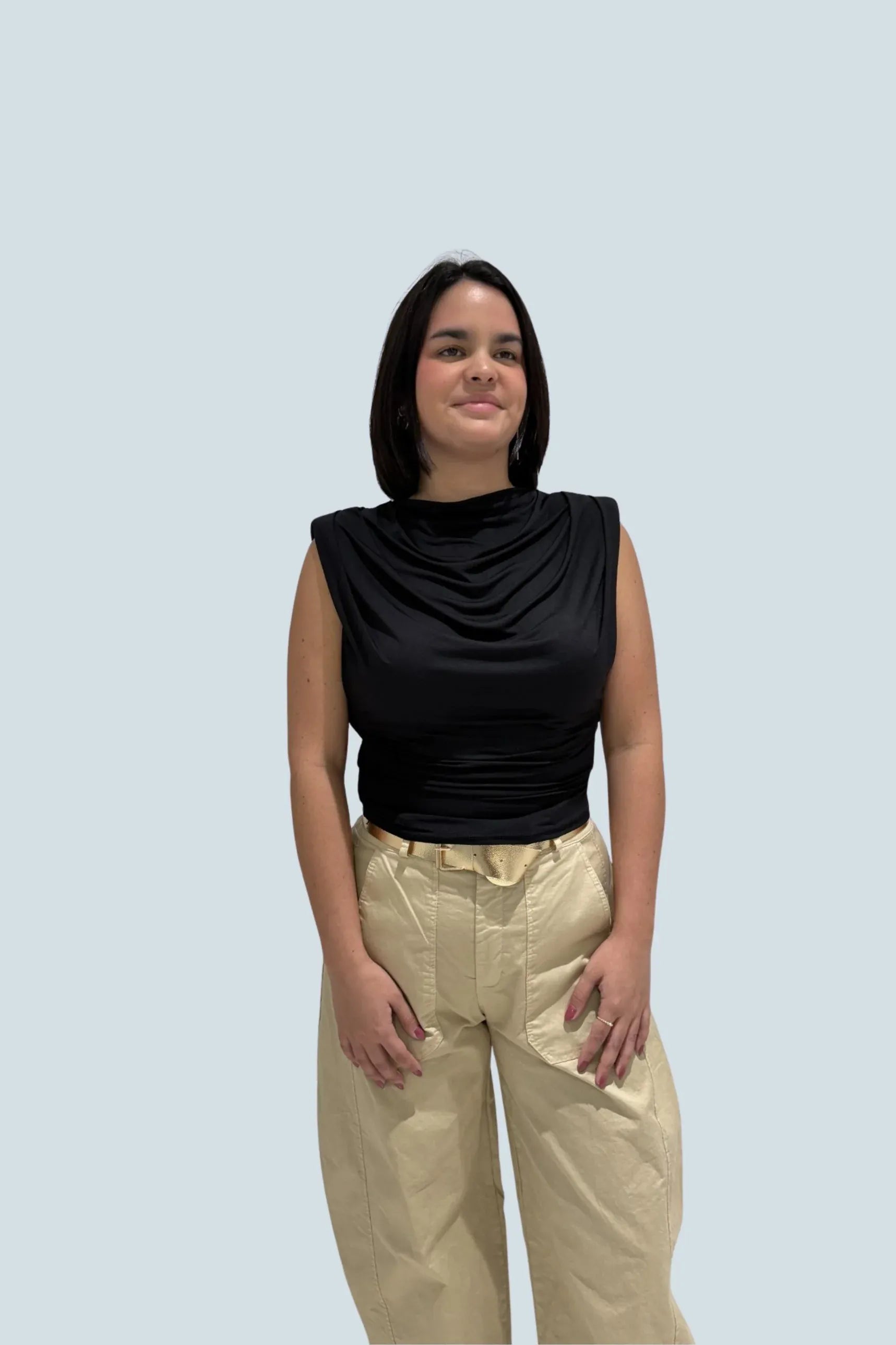 eBoutike Top Draped Cowl-Neck Top Black / One size