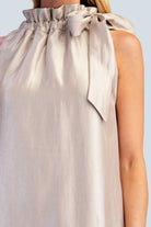 eBoutike Dress Ruffle Tie Neck Sleeveless Side Pocket Mini Dress