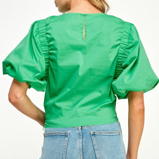 Elastic Detail Balloon Sleeve Poplin Top - éBoutiké