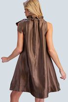 eBoutike Dress Ruffle Tie Neck Sleeveless Side Pocket Mini Dress