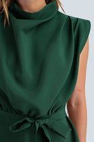 eBoutike Dress Cowl Neck Sleeveless Waist Tie Mini Dress