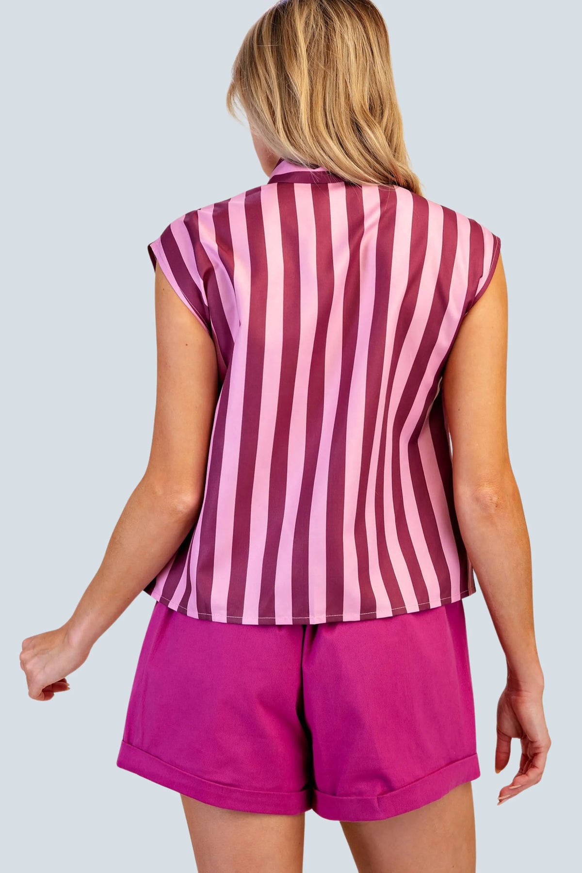 eBoutike Top Bow Neck Sleeveless Stripe Shirt