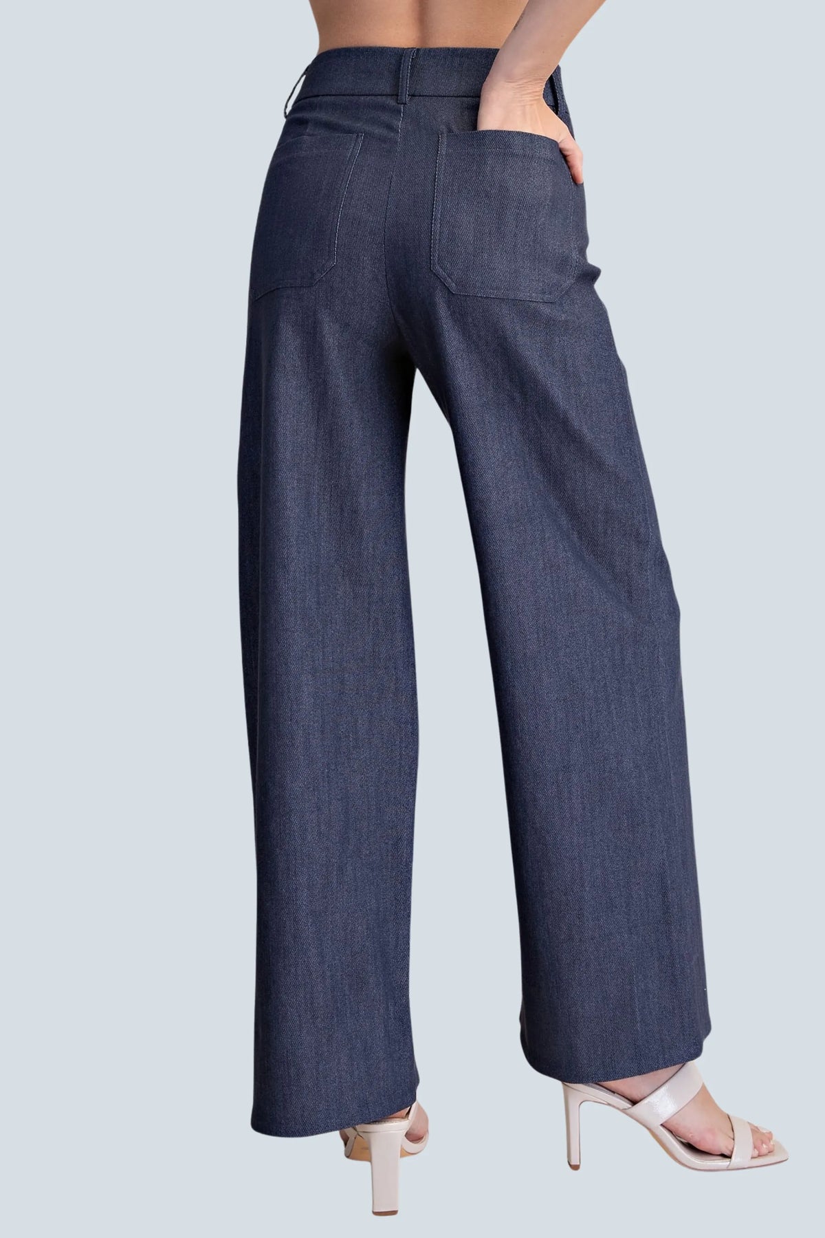 eBoutike Bottom Stretchy Jeans High Rise Front Pocket Wide Leg
