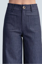 eBoutike Bottom Stretchy Jeans High Rise Front Pocket Wide Leg