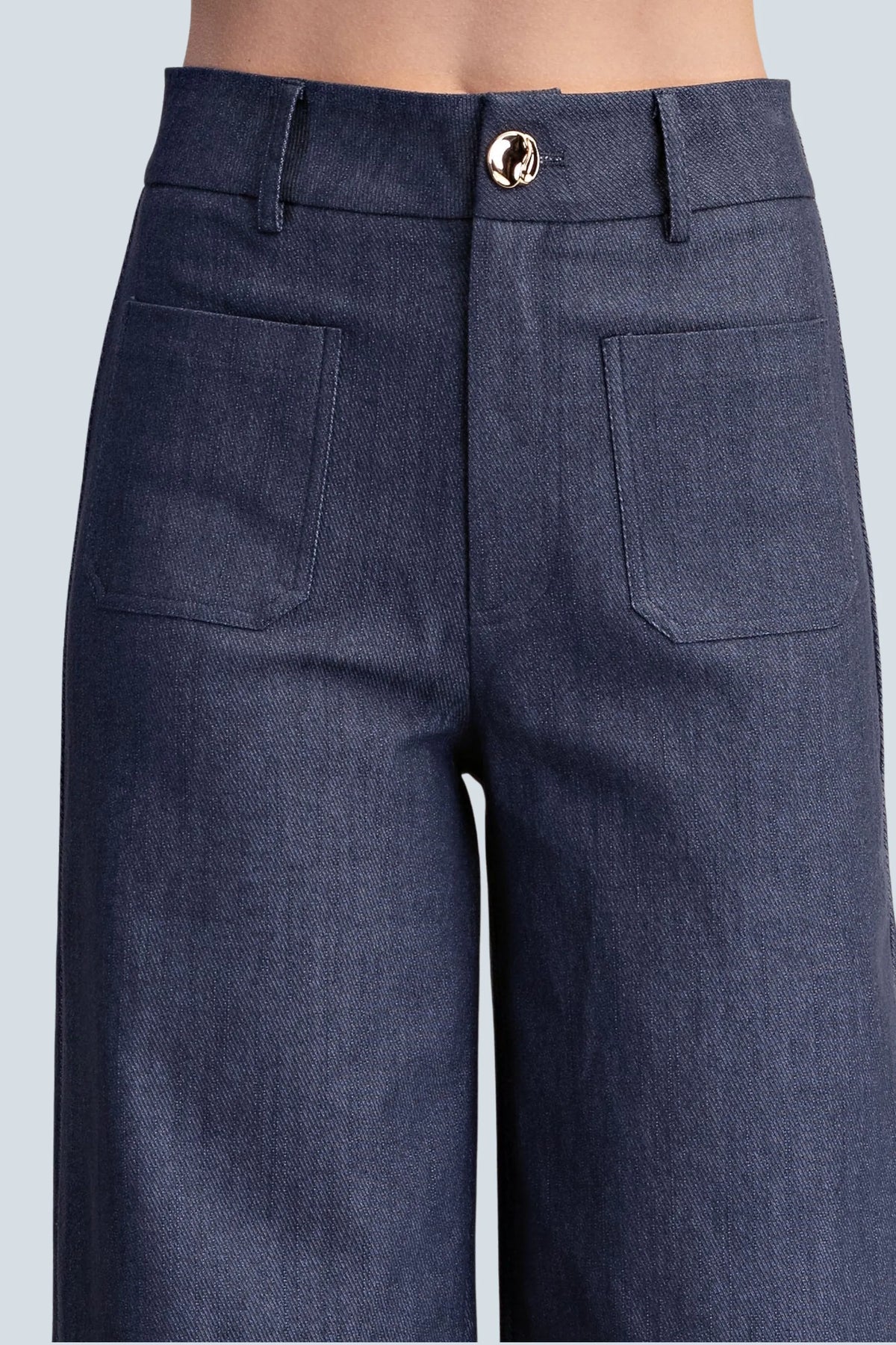 eBoutike Bottom Stretchy Jeans High Rise Front Pocket Wide Leg