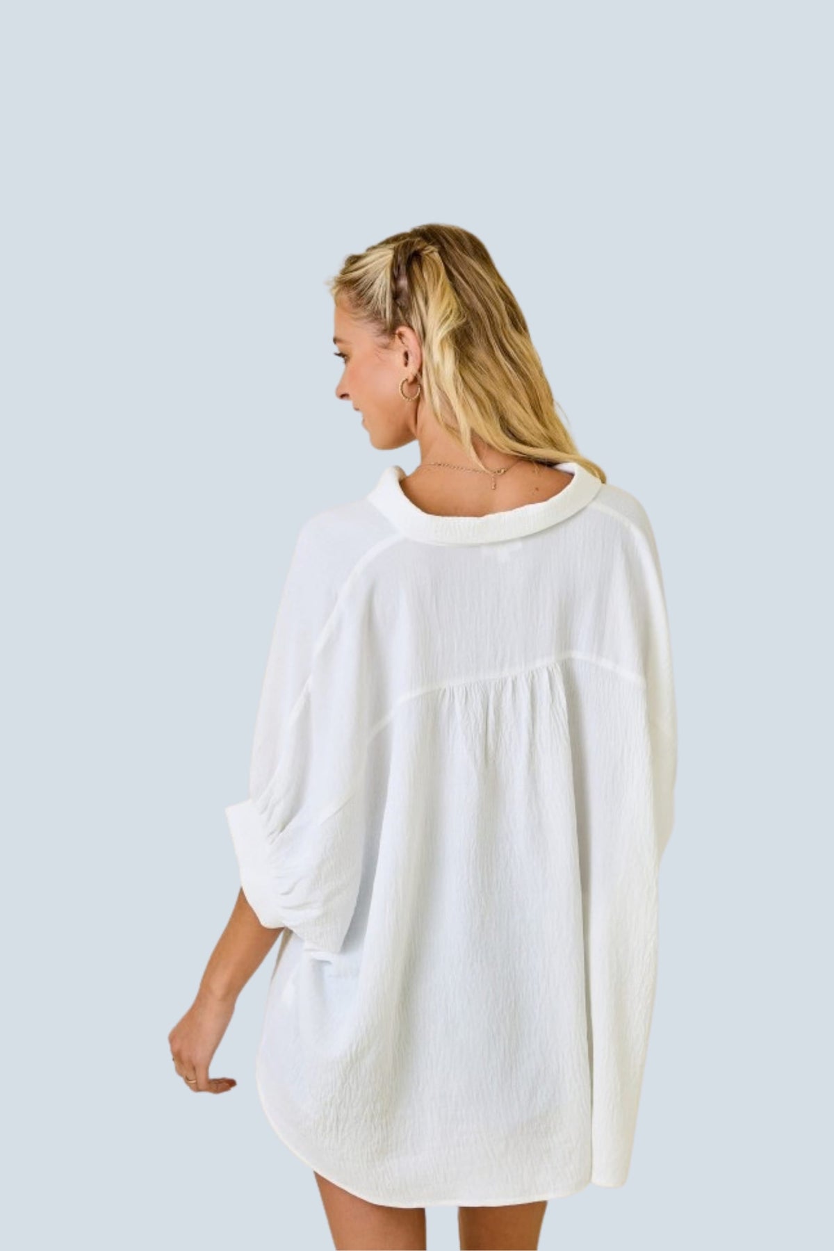 eBoutike Top Textured Air Flow Oversized Button Down Shirt