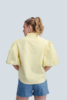 eBoutike Top Puff Sleeve Ruffled Neck Textured Fabric Top