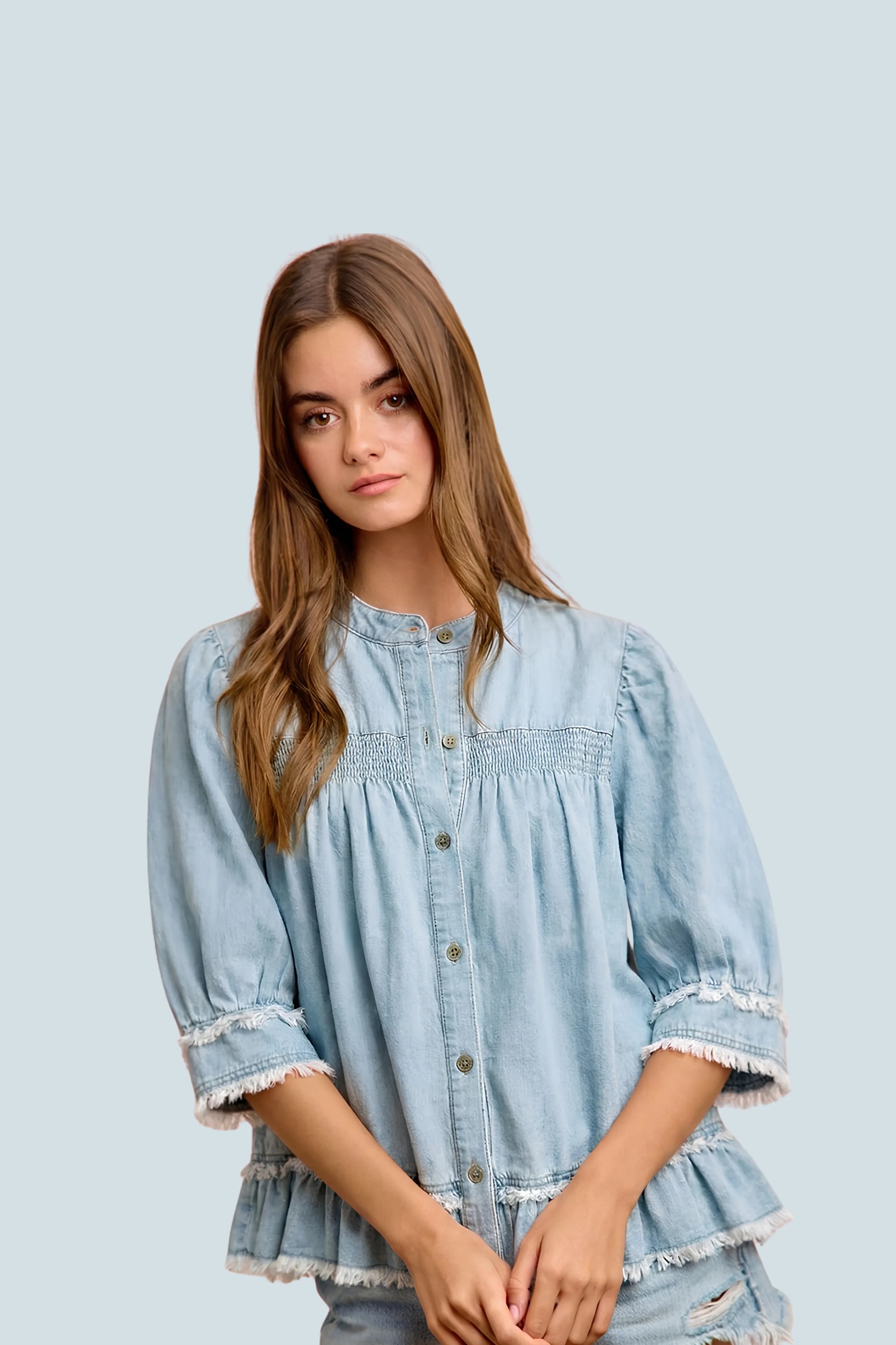 eBoutike Top Washed light denim Top