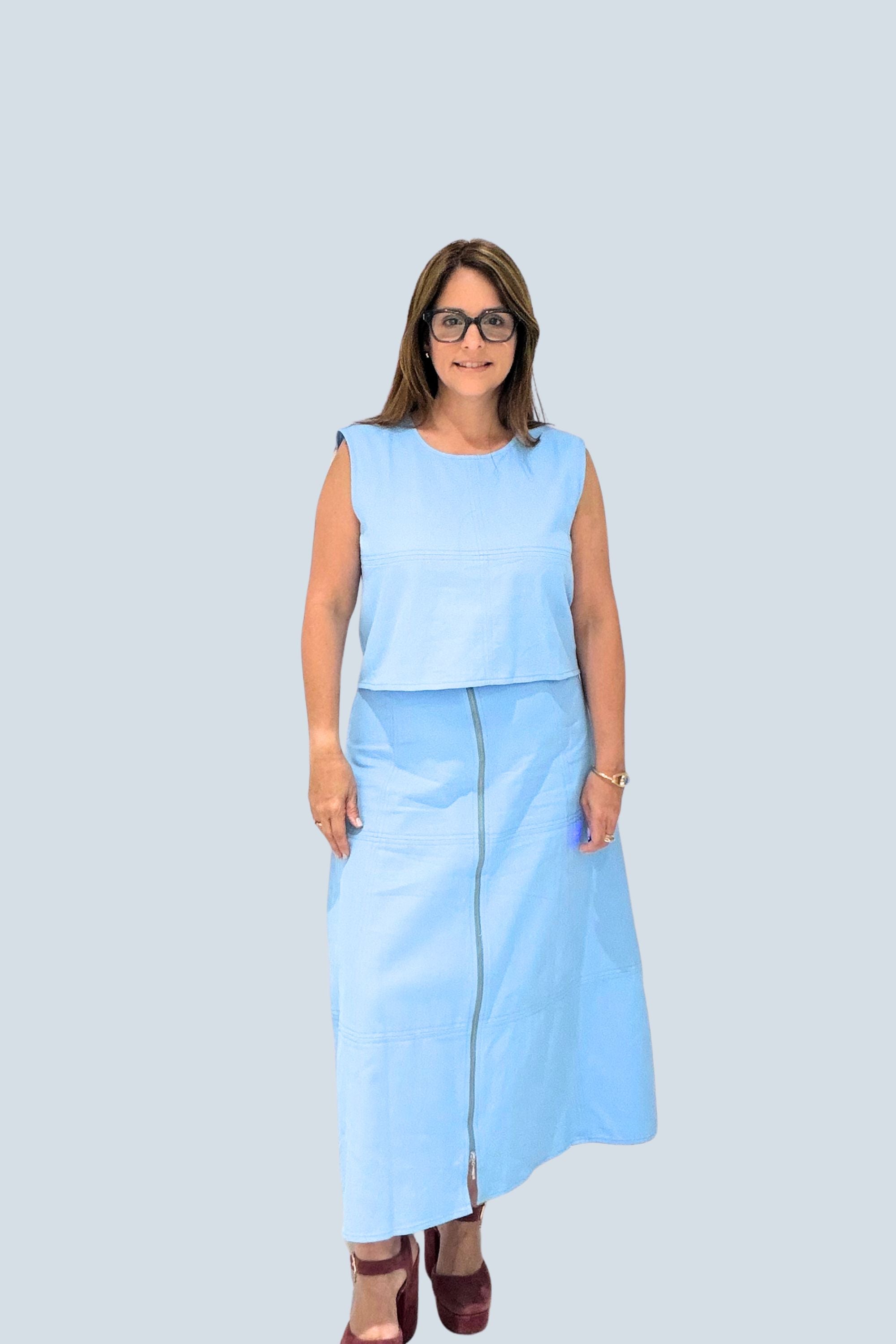 eBoutike Bottom Denim Crop Top with Midi Skirt Set