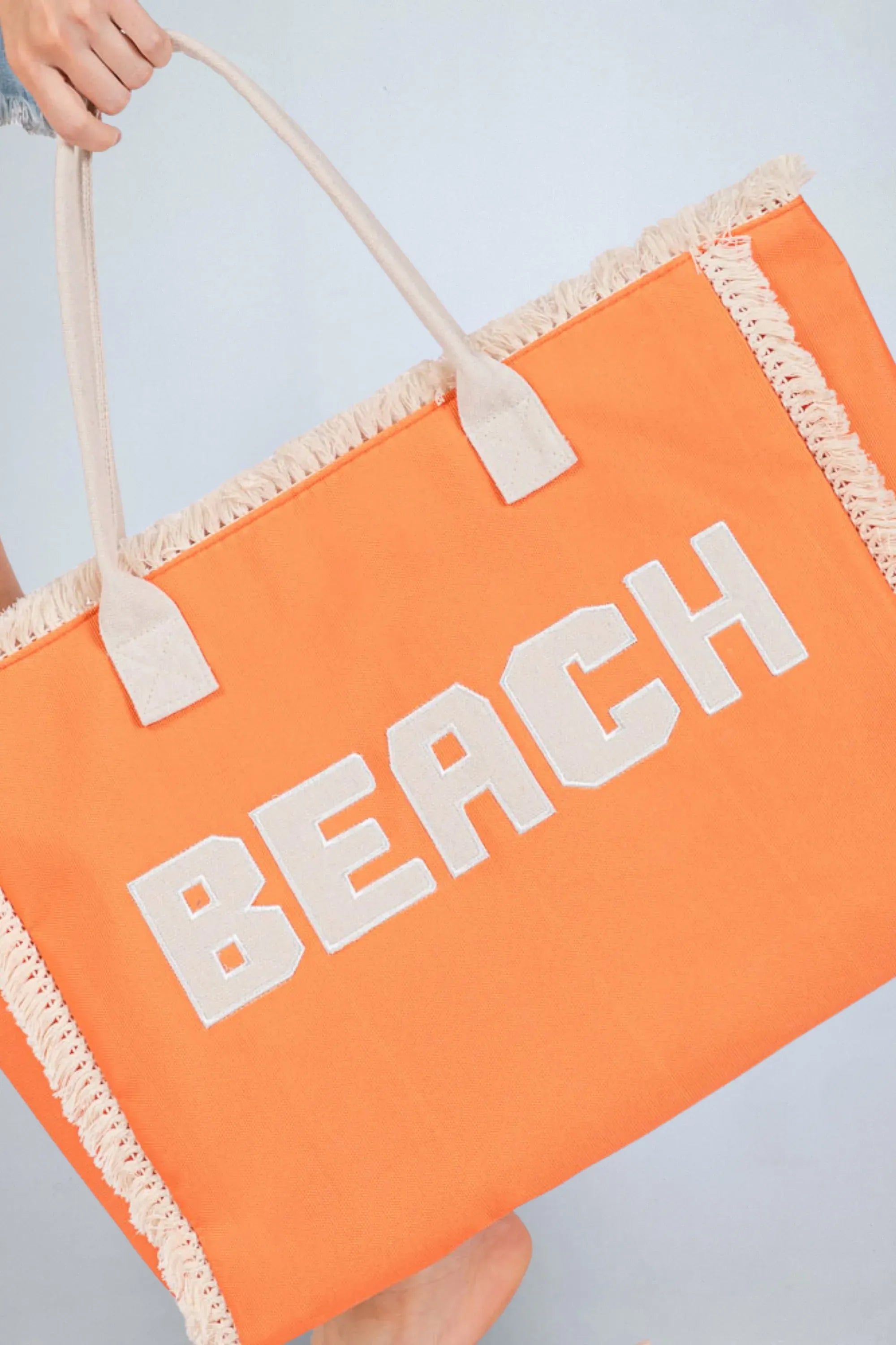 eBoutike Handbag BEACH Message Embroidered Fringe Tote Beach Bag
