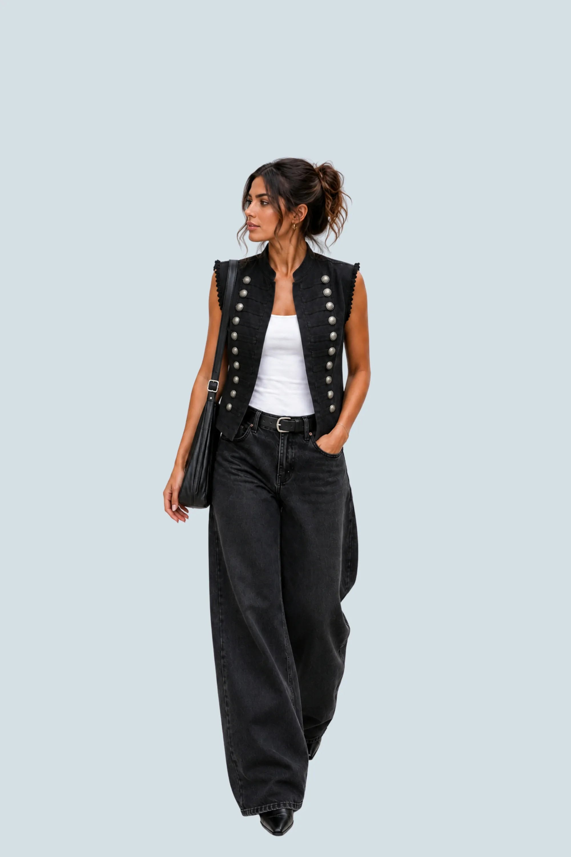 eBoutike Top Denim Napoleon Vest
