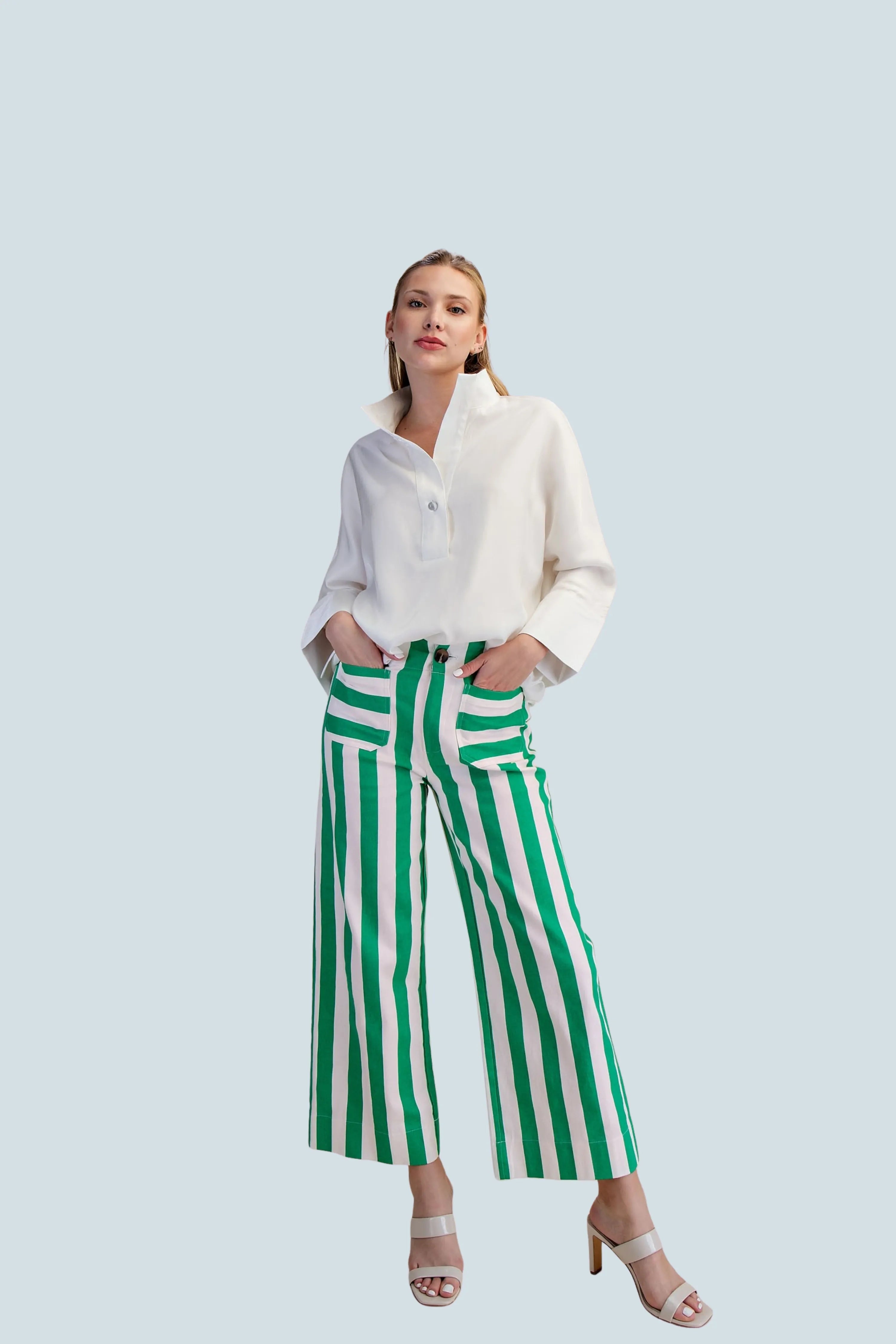 eBoutike Bottom Colette Cropped wide Stripe Pants