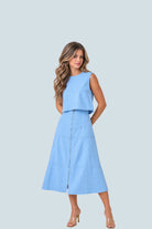 eBoutike Bottom Denim Crop Top with Midi Skirt Set