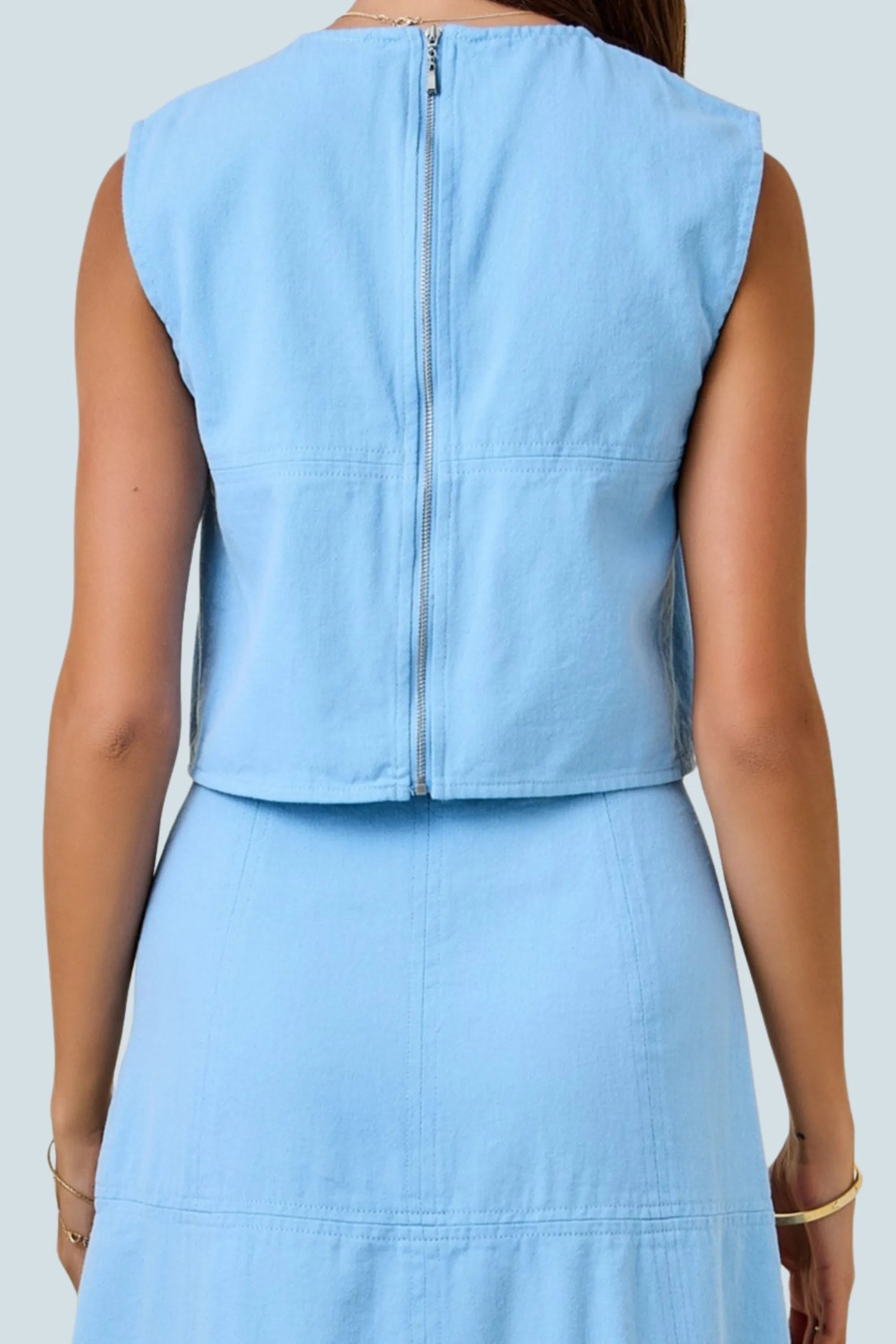 eBoutike Bottom Denim Crop Top with Midi Skirt Set