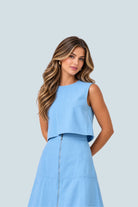 eBoutike Bottom Denim Crop Top with Midi Skirt Set