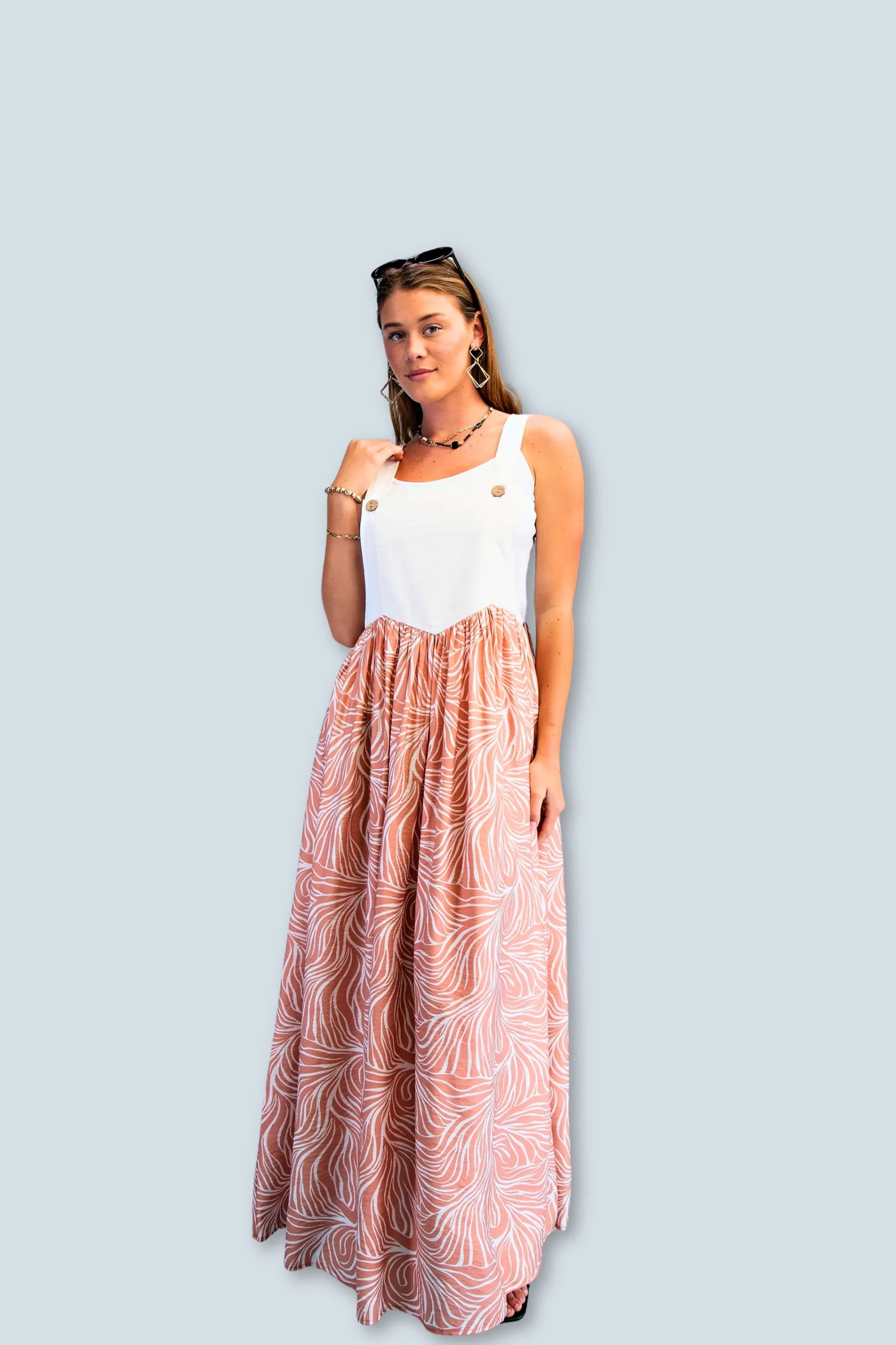 eBoutike Dress Marble Print Mix Overall Dress