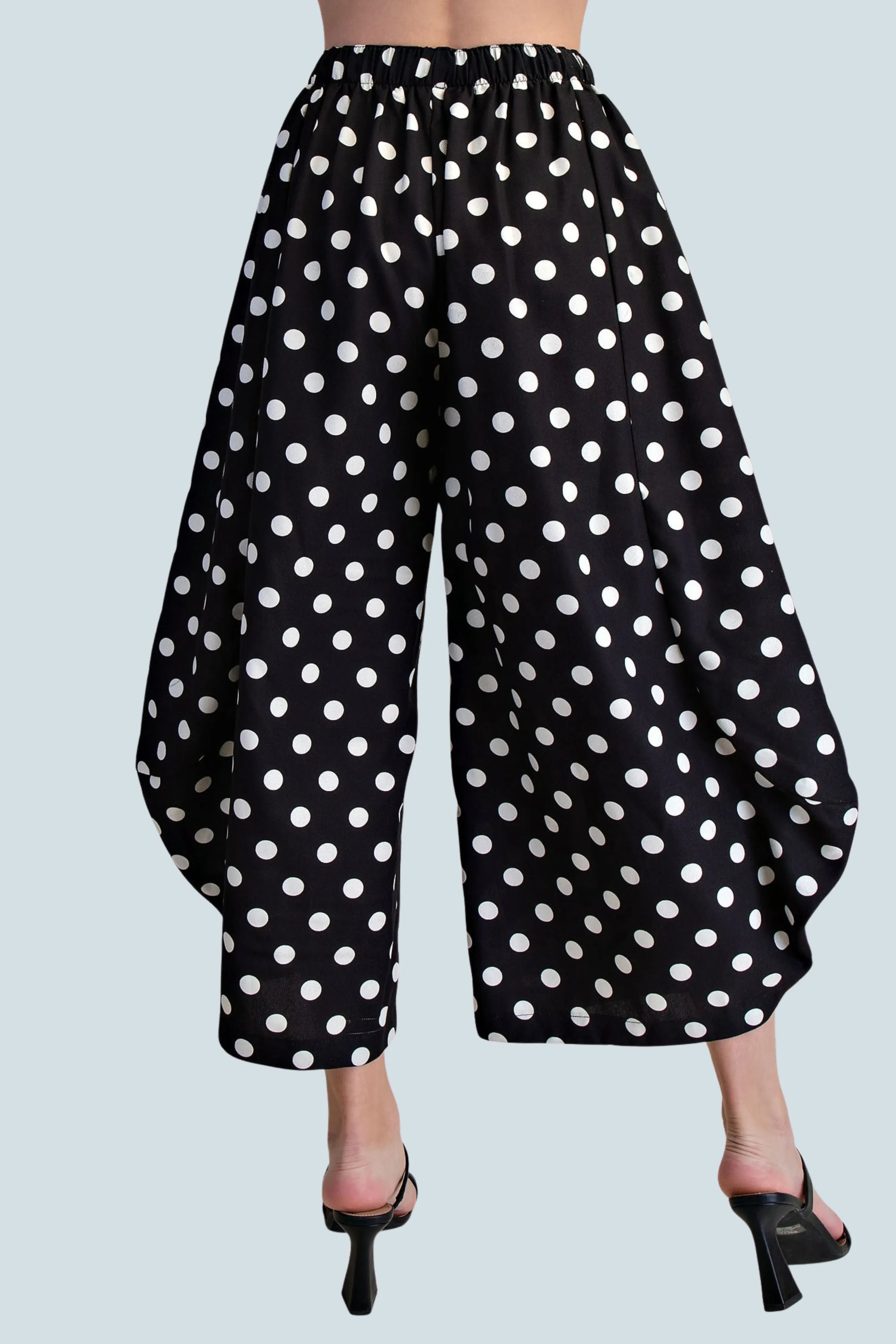 eBoutike Bottom Mid-Rise Volume Leg Elastic Band Polka Dot Pants