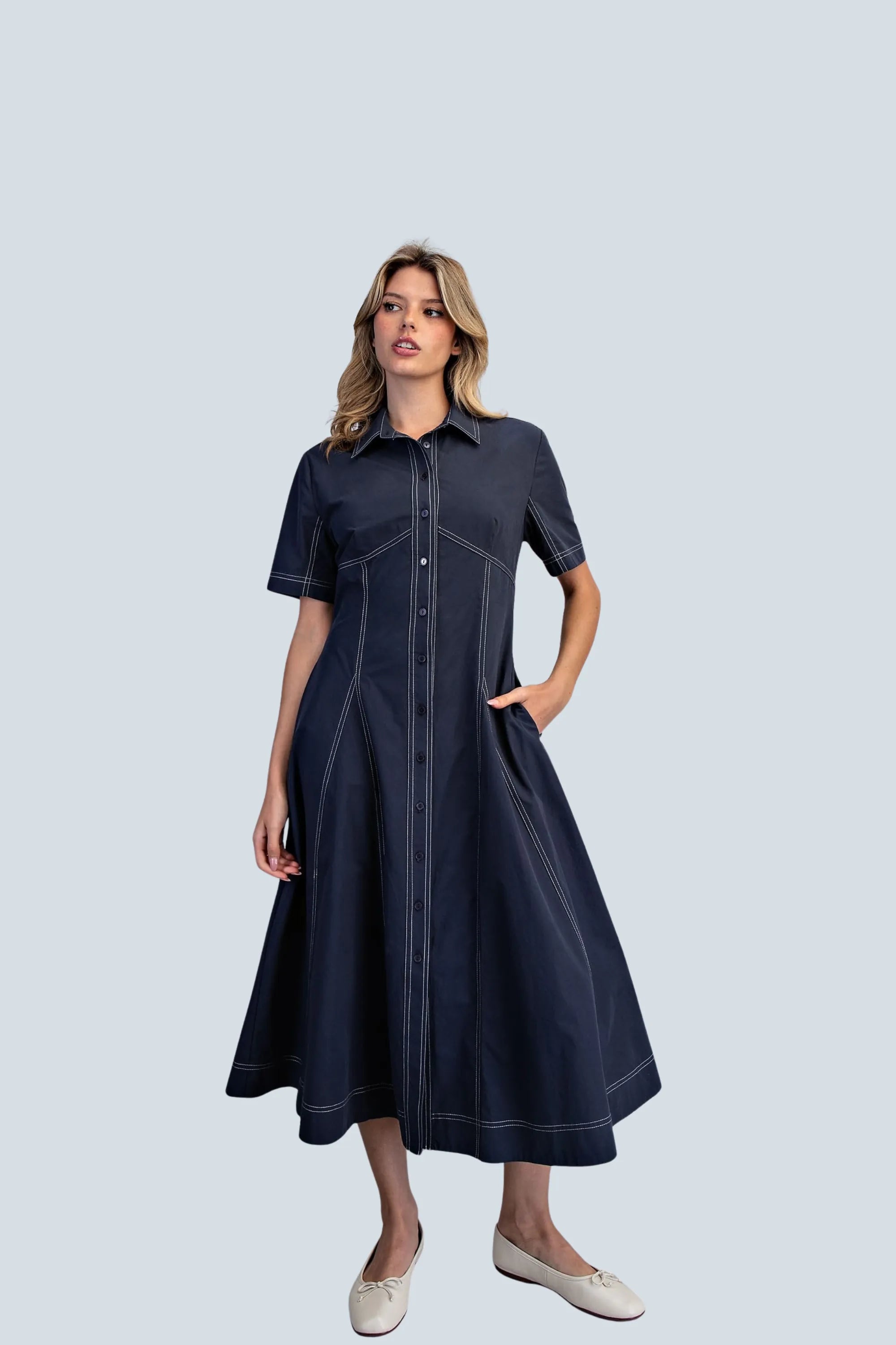 eBoutike Dress Collared Button Down Maxi Dress