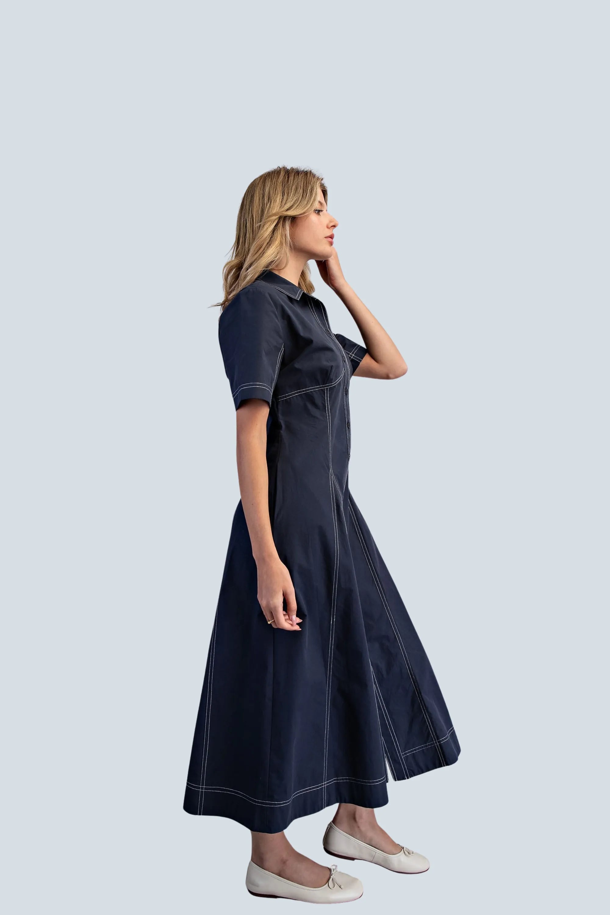 eBoutike Dress Collared Button Down Maxi Dress