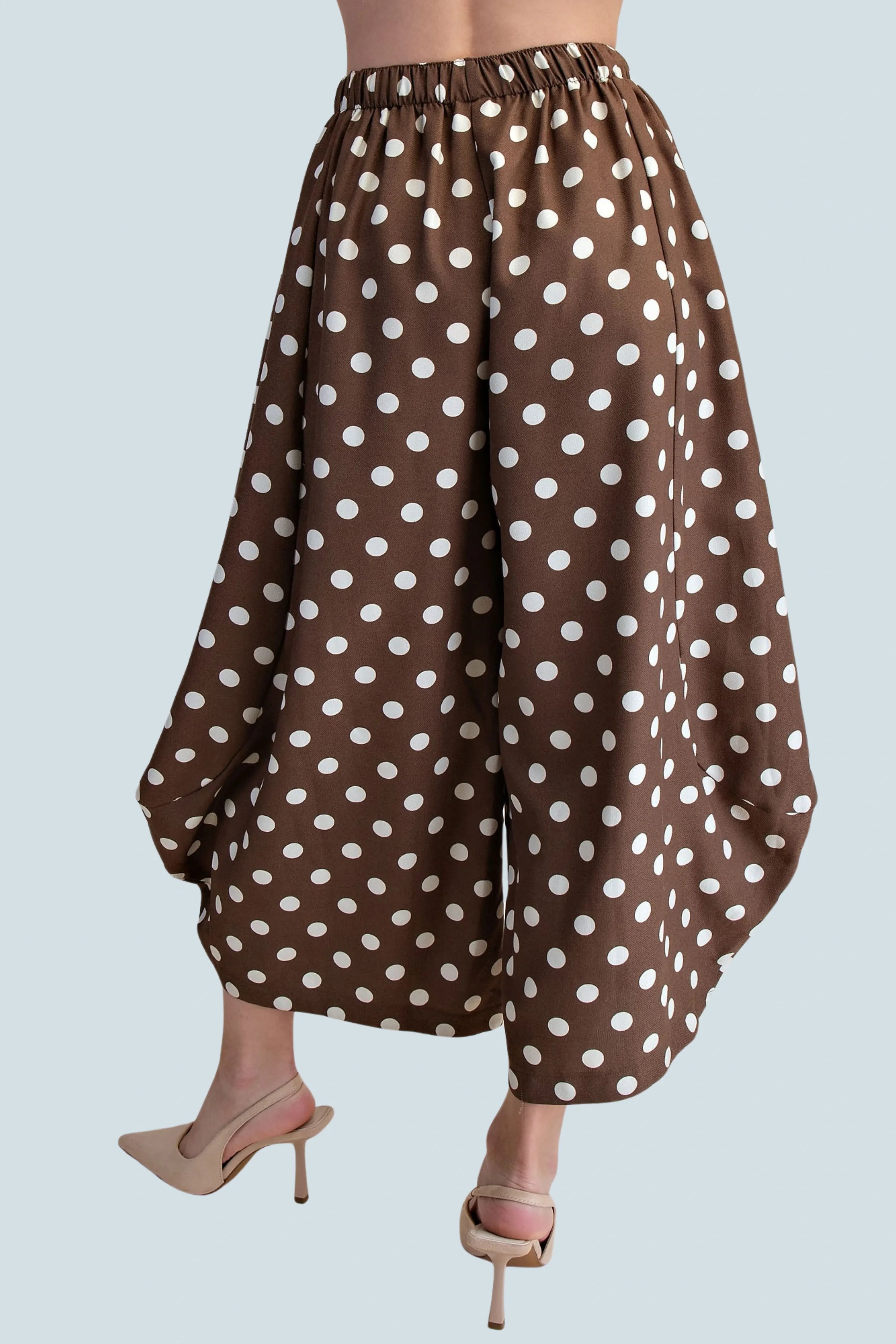 eBoutike Bottom Mid-Rise Volume Leg Elastic Band Polka Dot Pants