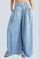 eBoutike Bottom Pintuck Denim Wide Leg Pants