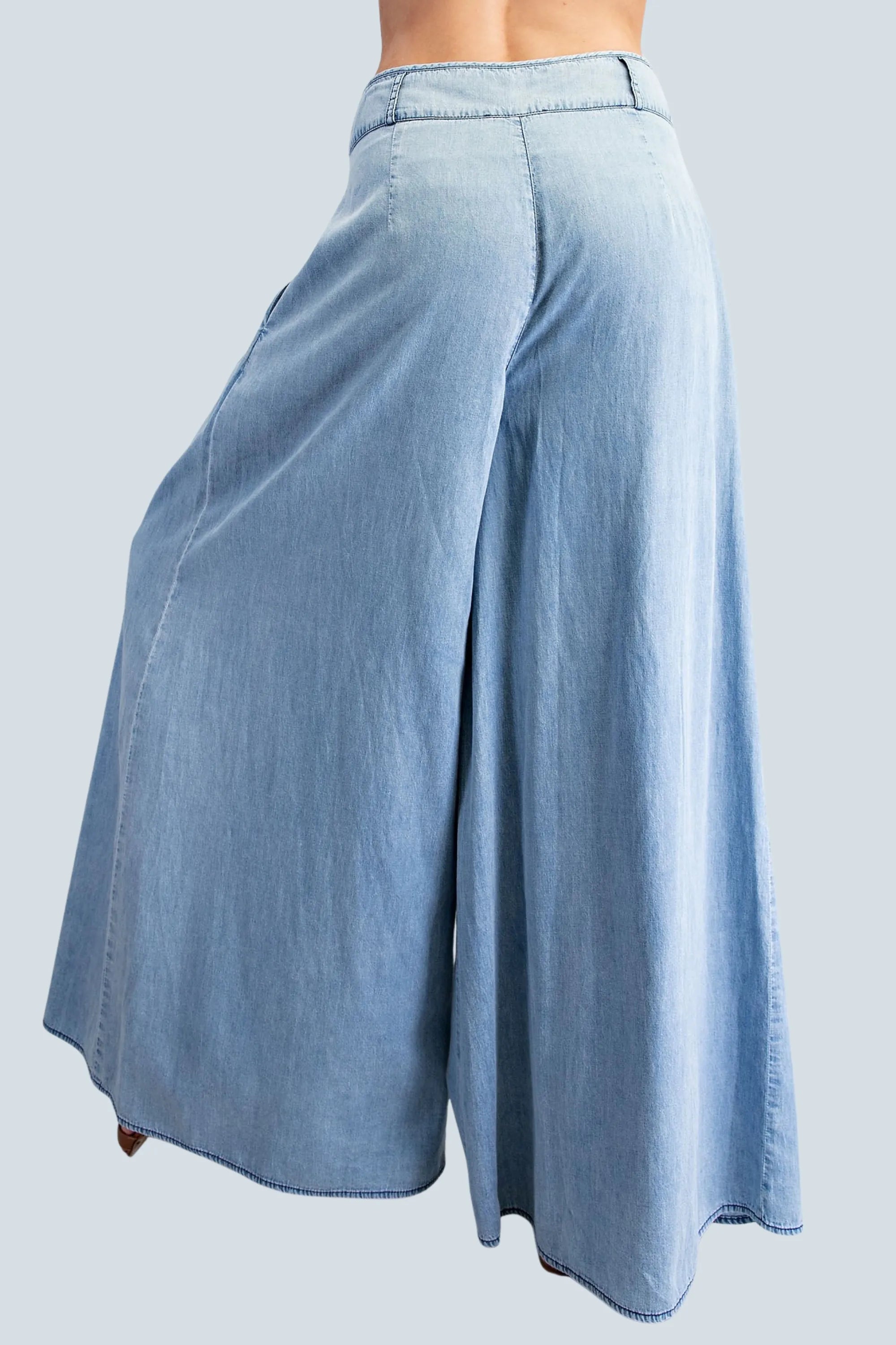 eBoutike Bottom Pintuck Denim Wide Leg Pants