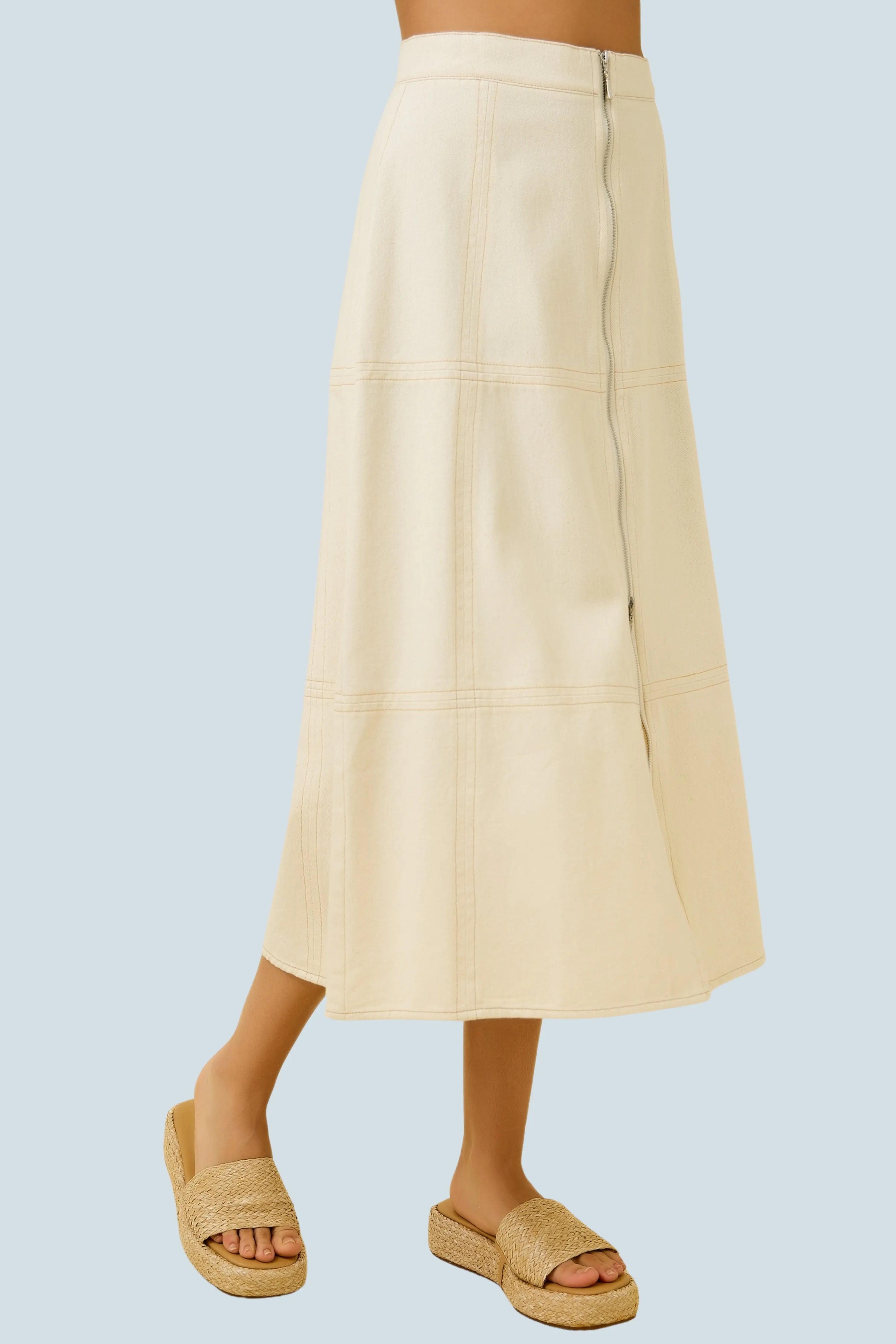 eBoutike Bottom Crop Top and Midi Skirt Set Oatmeal