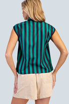 eBoutike Top Bow Neck Sleeveless Stripe Shirt