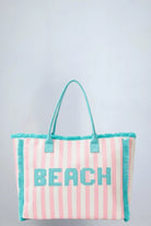 eBoutike Handbag BEACH Letter Embroidery Terry Cloth Frayed Striped Shoulder Tote Bag