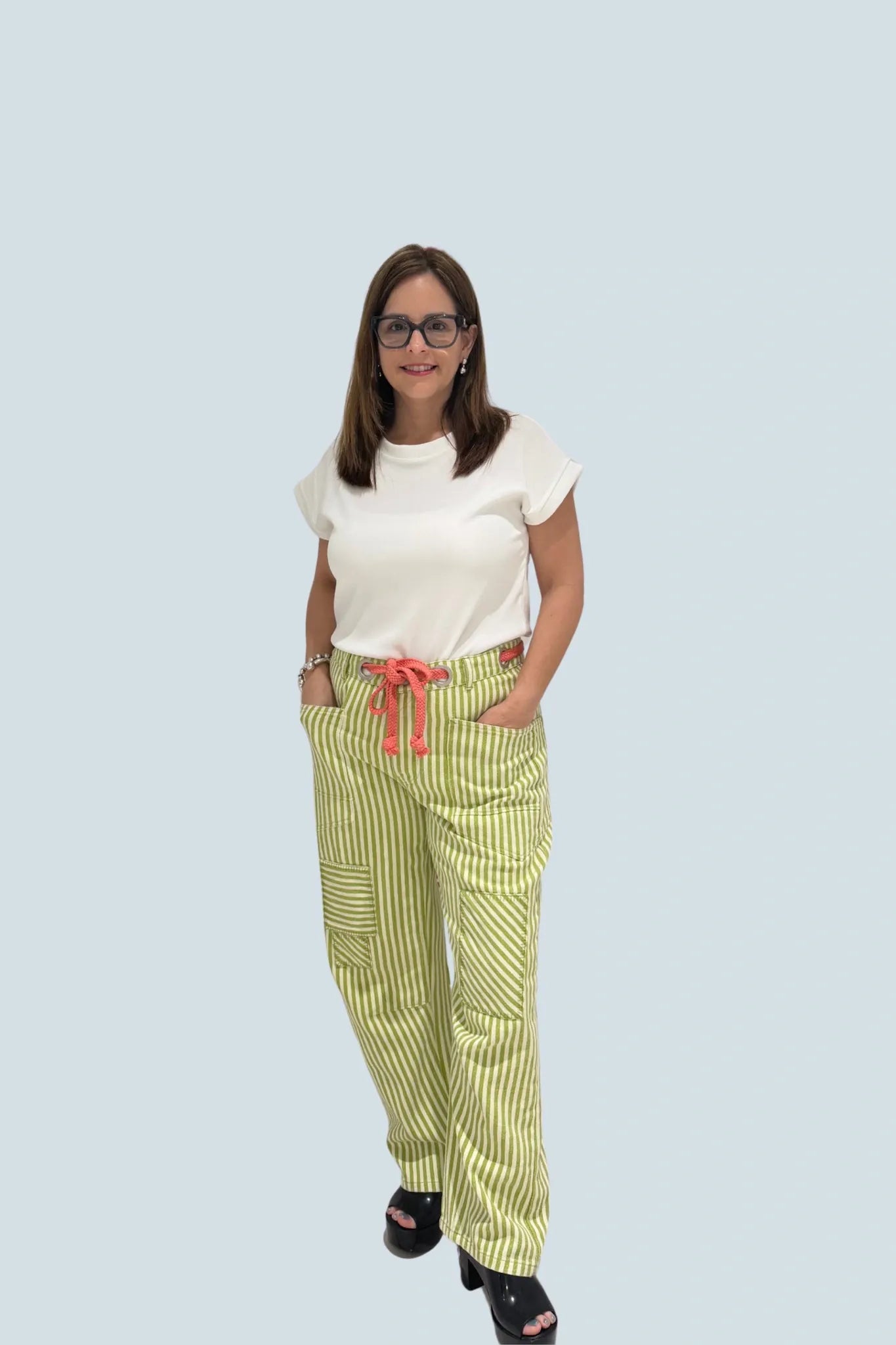 eBoutike Bottom Striped Twill Barrel Pants