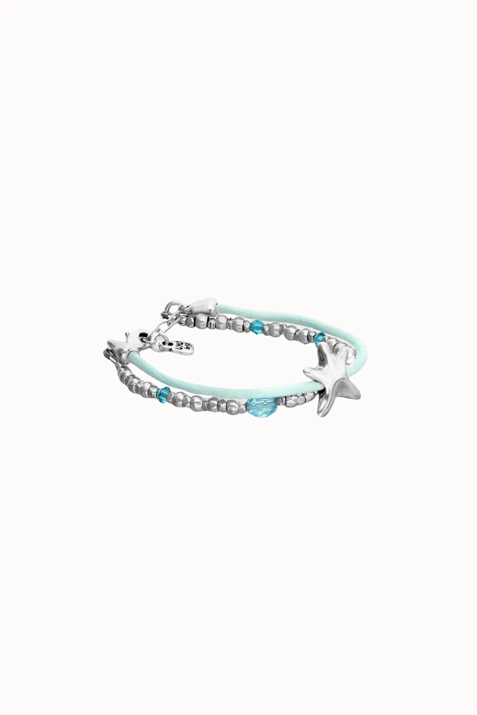 UNOde50 Bracelet Sisterstar Blue silk thread and metal bracelet with starfish