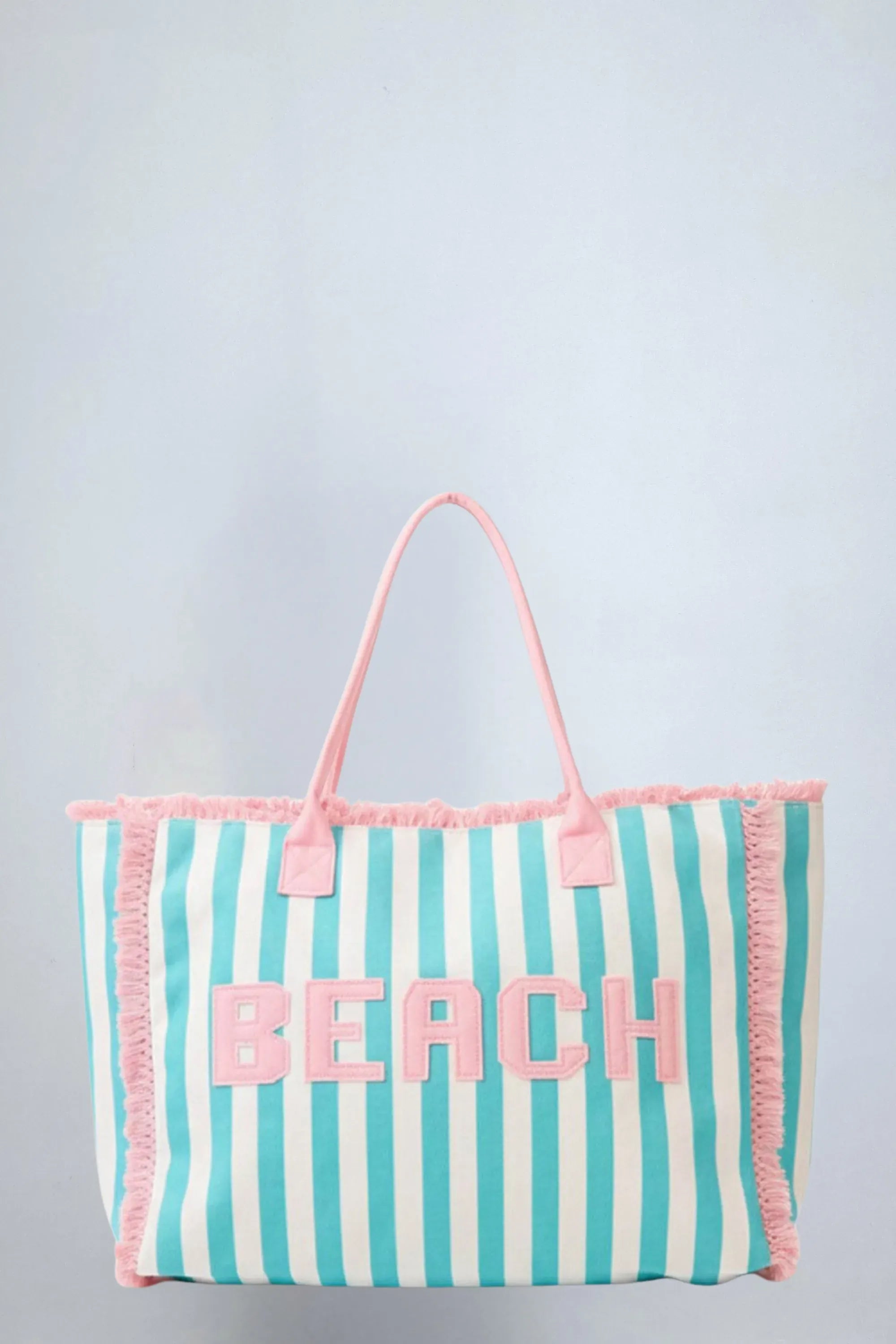 eBoutike Handbag BEACH Letter Embroidery Terry Cloth Frayed Striped Shoulder Tote Bag