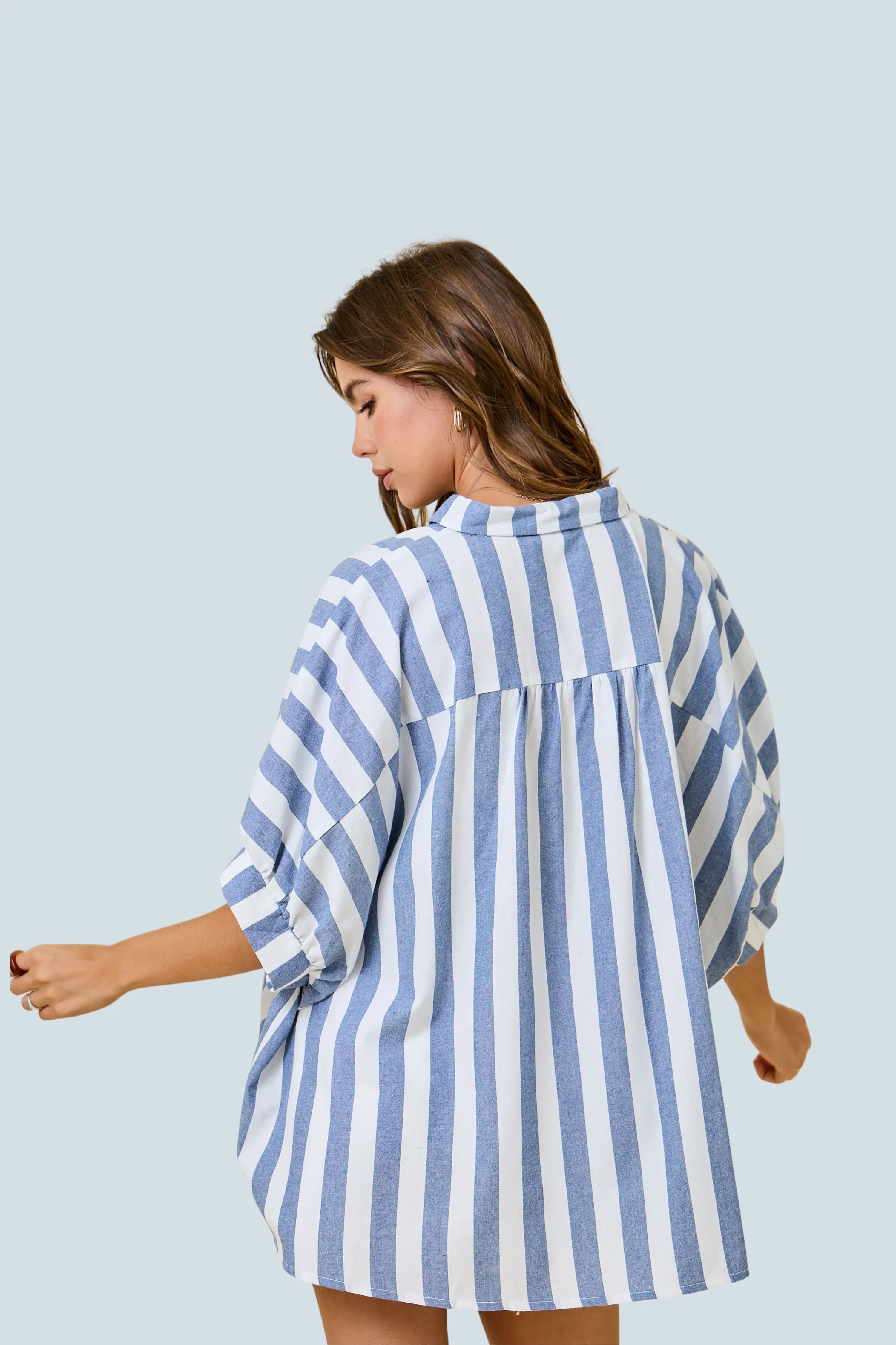 eBoutike Top Stripe Button Down Oversized Shirt